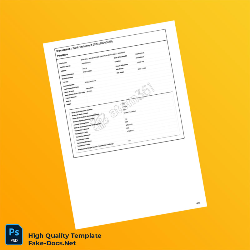 India Dena Bank State Bank of India Bank Statement Template in Word and PDF formats 6 page India Dena Bank State Bank of India Bank Statement Template in Word and PDF formats 6 page