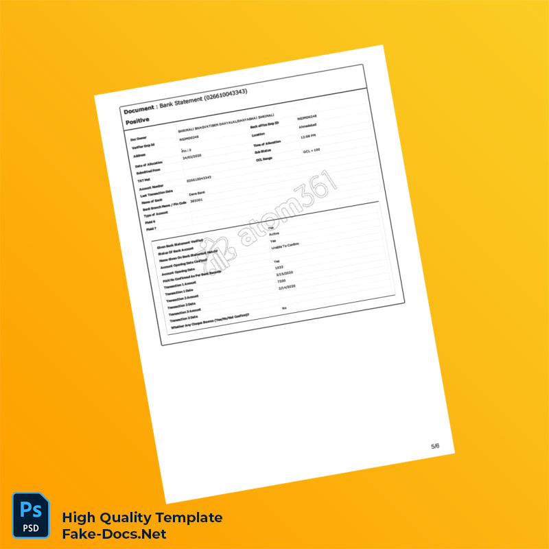 India Dena Bank State Bank of India Bank Statement Template in Word and PDF formats 6 page India Dena Bank State Bank of India Bank Statement Template in Word and PDF formats 6 page