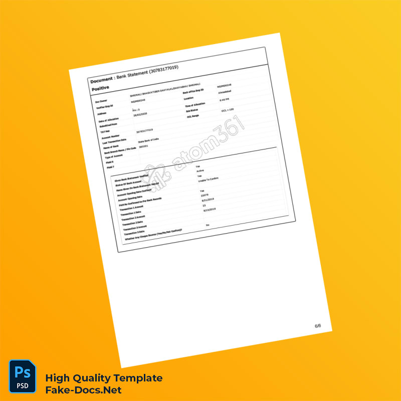 India Dena Bank State Bank of India Bank Statement Template in Word and PDF formats 6 page India Dena Bank State Bank of India Bank Statement Template in Word and PDF formats 6 page