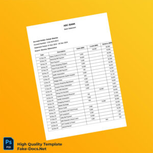 India Detailed Dummy Bank Statement Template in Word and PDF formats 2 page