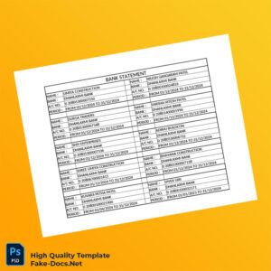 India Dhanlaxmi Bank Statement Template in Word and PDF formats