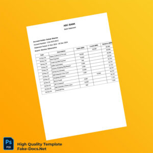 India Dummy Bank Statement Template in Word and PDF formats