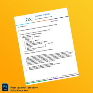 India Editable Document List for Incorporation of a Private Limited Company Template in Word and PDF formats