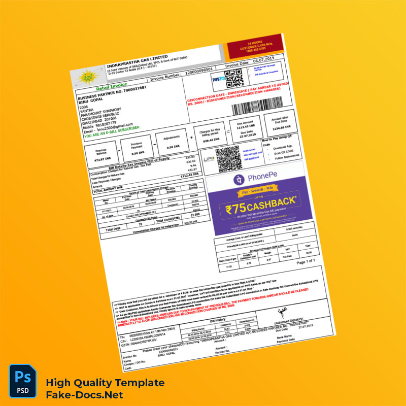 India Editable Gas Bill Template in Word and PDF formats India Editable Gas Bill Template in Word and PDF formats