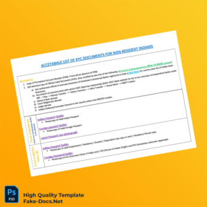 India Editable KYC Documents List for NRIs Template in Word and PDF formats 2 page