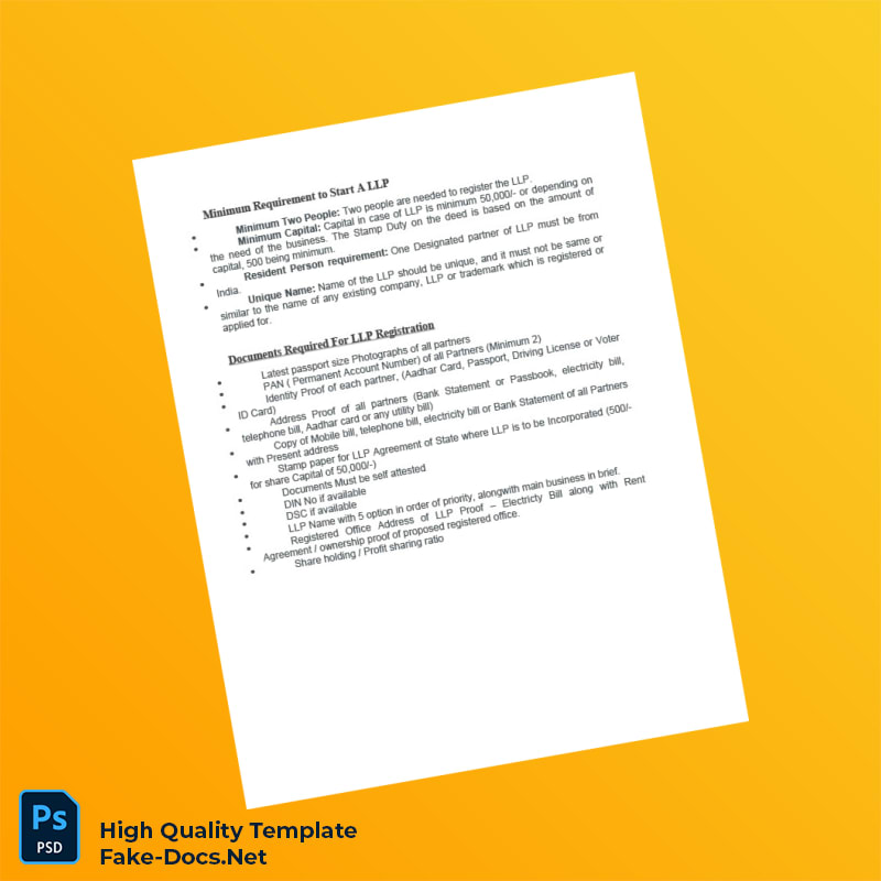 India Editable LLP Requirement Template in Word and PDF formats India Editable LLP Requirement Template in Word and PDF formats