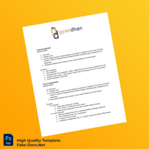 India GyanDhan Editable List of Documents Template in Word and PDF formats 2 page