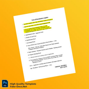 India HDFC Editable List of Docs Template in Word and PDF formats