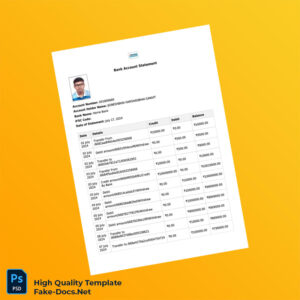 India Home Bank Bank Account Statement Template in Word and PDF formats 2 page