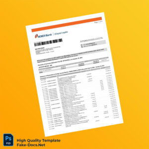 India ICI Bank Bank Statement Template in Word and PDF formats 4 page