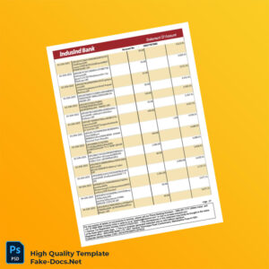 India IndusInd Bank Bank Statement Template in Word and PDF formats