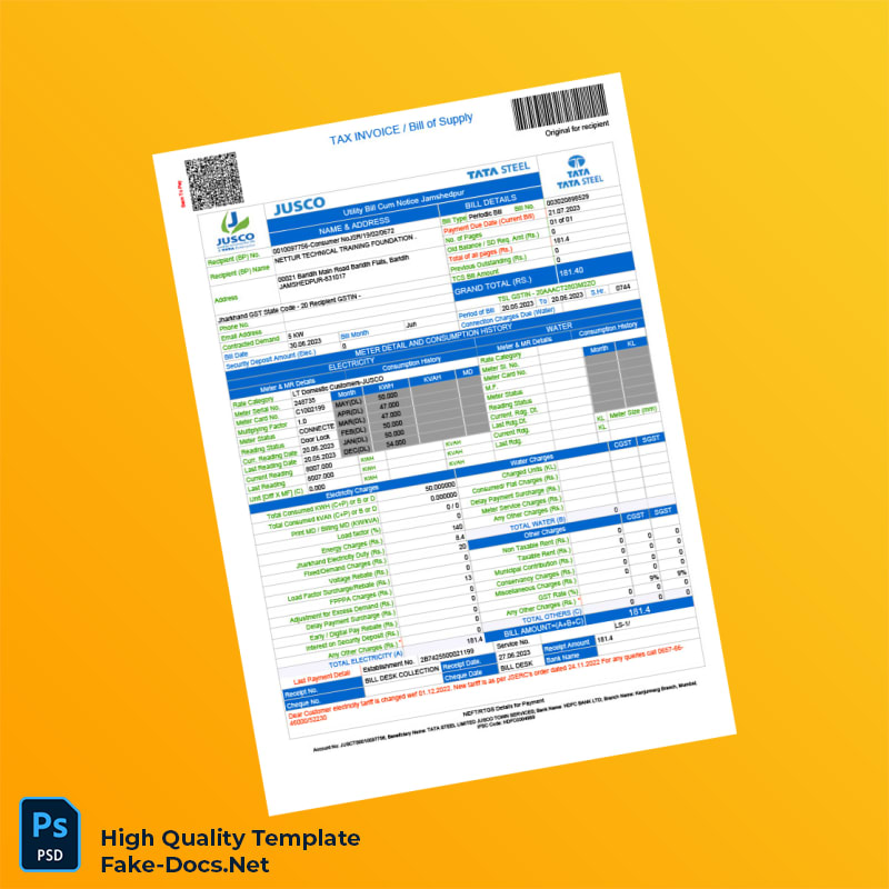 India JUSCO Editable Electricity Bill Template in Word and PDF formats India JUSCO Editable Electricity Bill Template in Word and PDF formats
