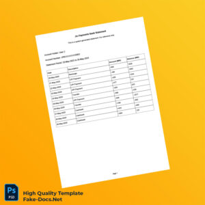 India Jio Payments Bank Statement Template in Word and PDF formats