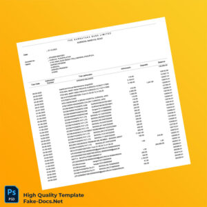 India Karnataka Bank Statement Template in Word and PDF formats 2 page