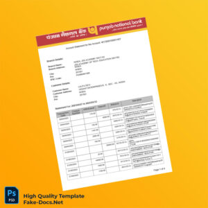 India Punjab National Bank Bank Statement Template in Word and PDF formats 4 page