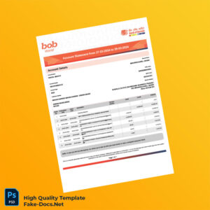 India SBA Bank Statement Template in Word and PDF formats