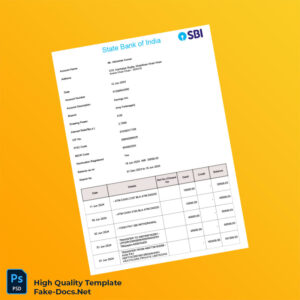 India SBI Account Statement Template in Word and PDF formats 6 page