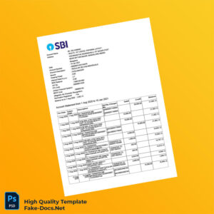 India SBI Bank Statement Template in Word and PDF formats 8 page