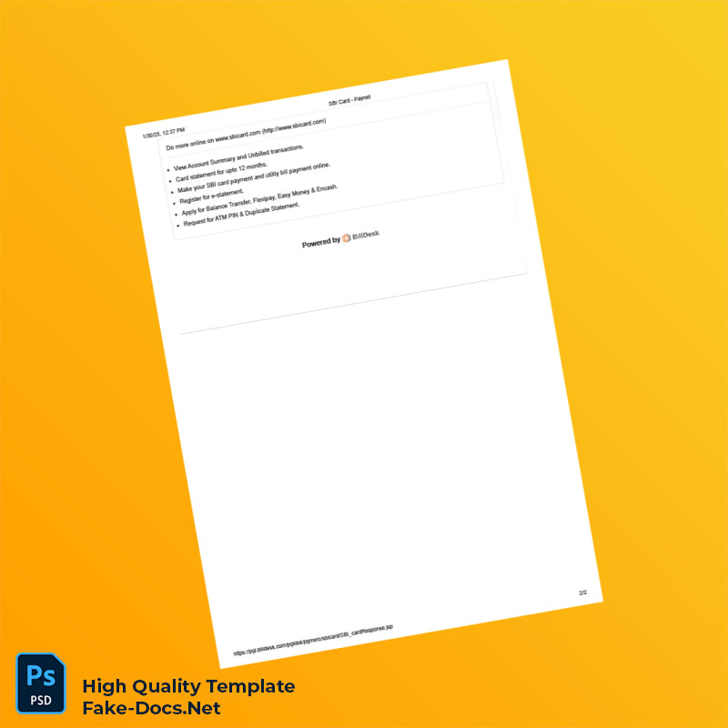 India SBI Card Editable Payment Confirmation Template in Word and PDF formats 2 page India SBI Card Editable Payment Confirmation Template in Word and PDF formats 2 page