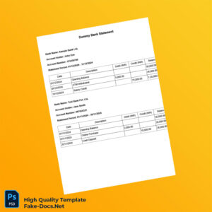 India Sample Bank Ltd Bank Statement Template in Word and PDF formats