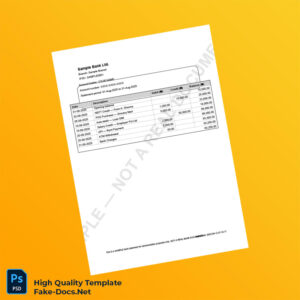 India Sample Bank Statement Template in Word and PDF formats
