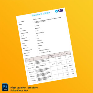 India State Bank of India Account Statement Template in Word and PDF formats 2 page
