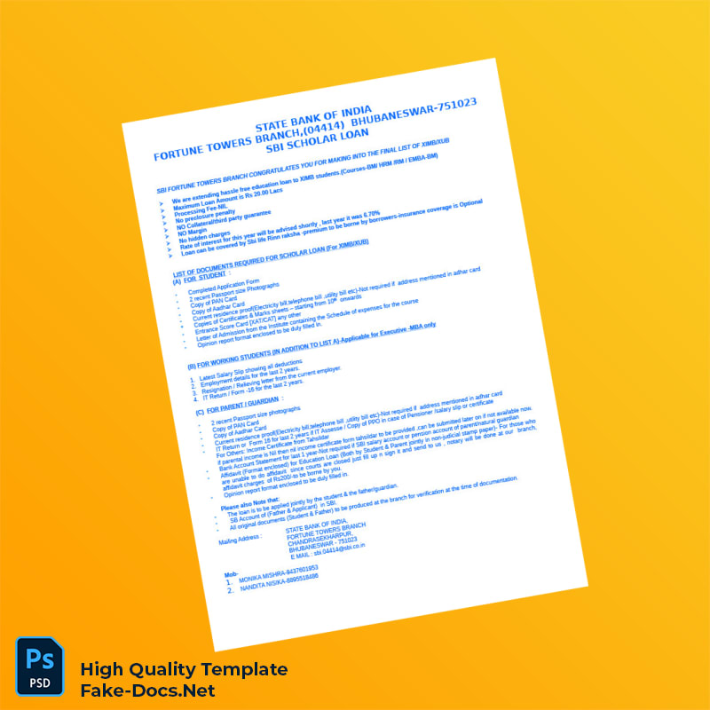 India State Bank of India Editable Scholar Loan Checklist Template in Word and PDF formats India State Bank of India Editable Scholar Loan Checklist Template in Word and PDF formats