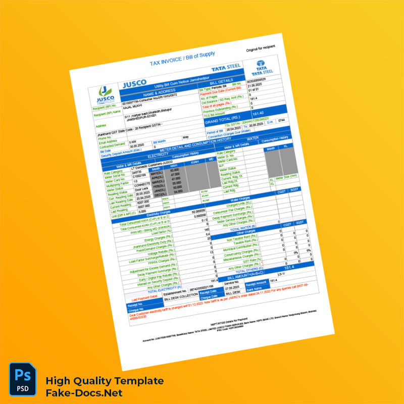 India Tata Steel Editable Electricity Bill Template in Word and PDF formats India Tata Steel Editable Electricity Bill Template in Word and PDF formats