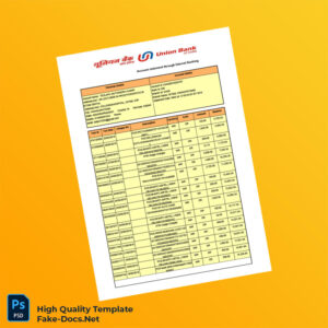 India Union Bank Account Statement Template in Word and PDF formats 2 page