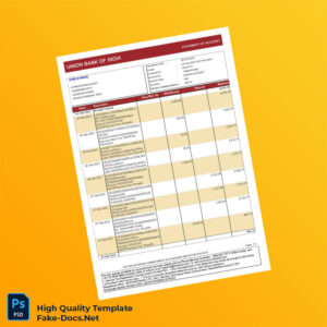 India Union Bank of India Statement Template in Word and PDF formats