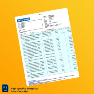 India YES Bank Bank Statement Template in Word and PDF formats 4 page