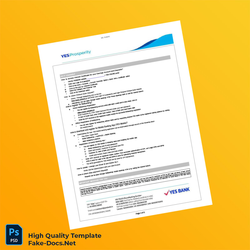 India Yes Bank Statement Template in Word and PDF formats 6 page India Yes Bank Statement Template in Word and PDF formats 6 page