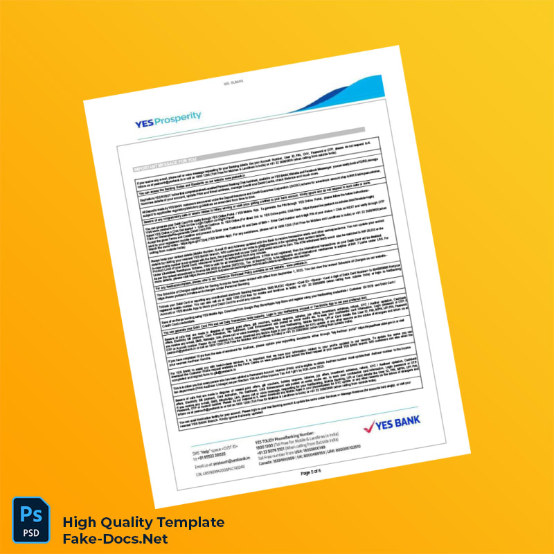 India Yes Bank Statement Template in Word and PDF formats 6 page India Yes Bank Statement Template in Word and PDF formats 6 page