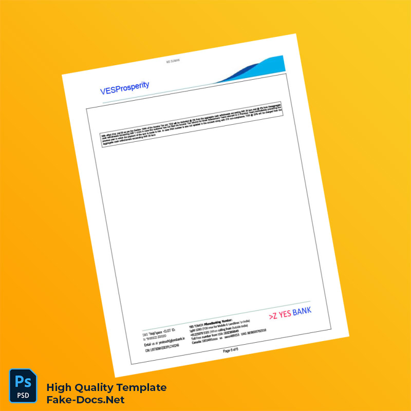 India Yes Bank Statement Template in Word and PDF formats 6 page India Yes Bank Statement Template in Word and PDF formats 6 page