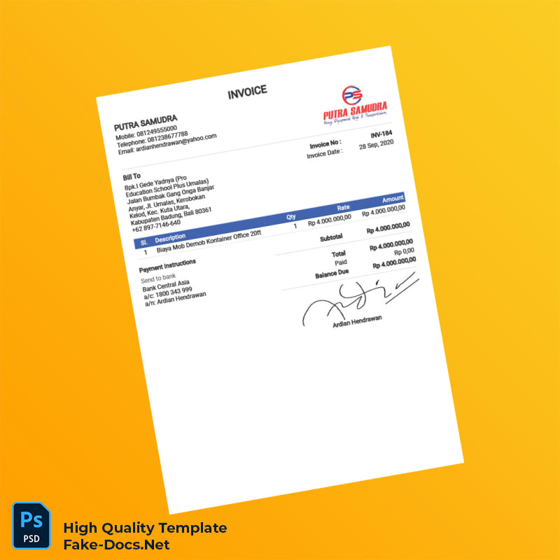 Indonesia Putra Samudra Editable Utility Bill Template in Word and PDF formats Indonesia Putra Samudra Editable Utility Bill Template in Word and PDF formats