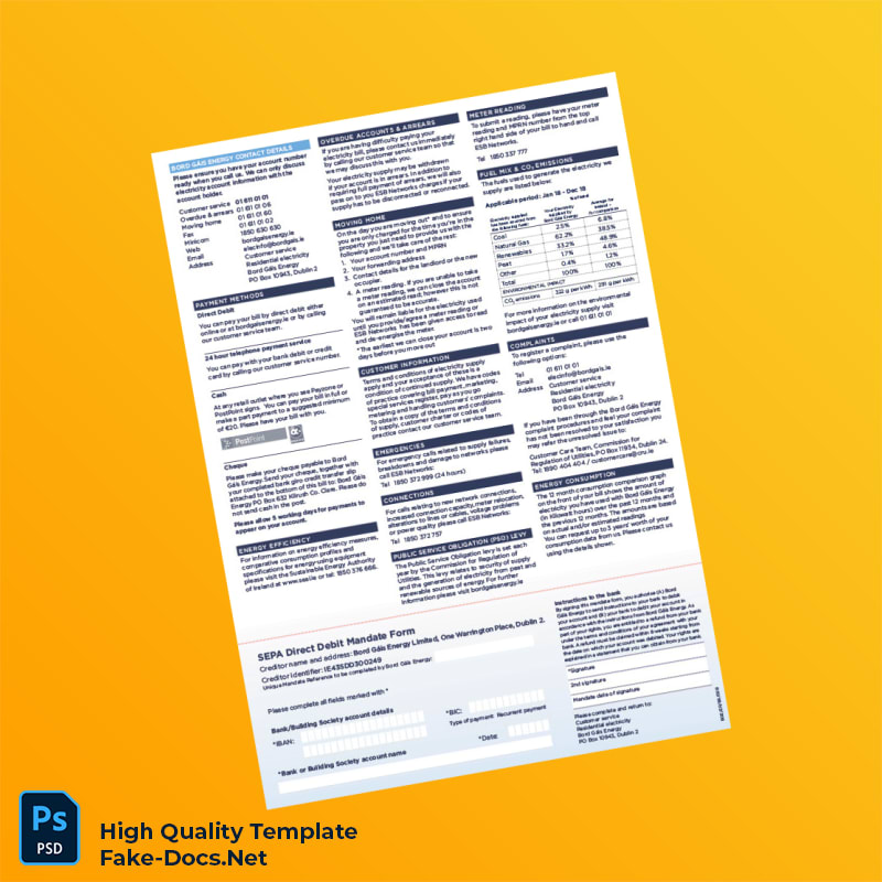 Ireland Bord Gáis Energy Editable Electricity Bill Template in Word and PDF formats 3 page Ireland Bord Gáis Energy Editable Electricity Bill Template in Word and PDF formats 3 page