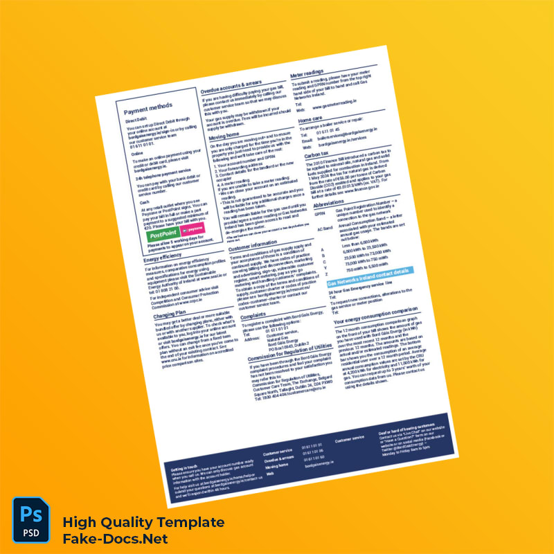 Ireland Bord Gáis Energy Editable Gas Bill Template in Word and PDF formats 2 page Ireland Bord Gáis Energy Editable Gas Bill Template in Word and PDF formats 2 page
