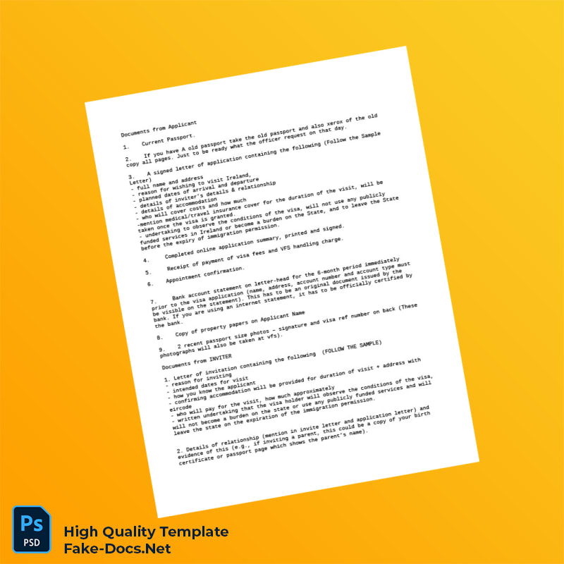 Ireland Editable Visit Visa Template in Word and PDF formats 2 page Ireland Editable Visit Visa Template in Word and PDF formats 2 page