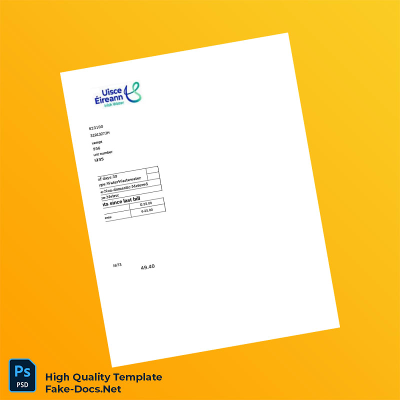 Ireland Editable Water Bill Template in Word and PDF formats 2 page Ireland Editable Water Bill Template in Word and PDF formats 2 page