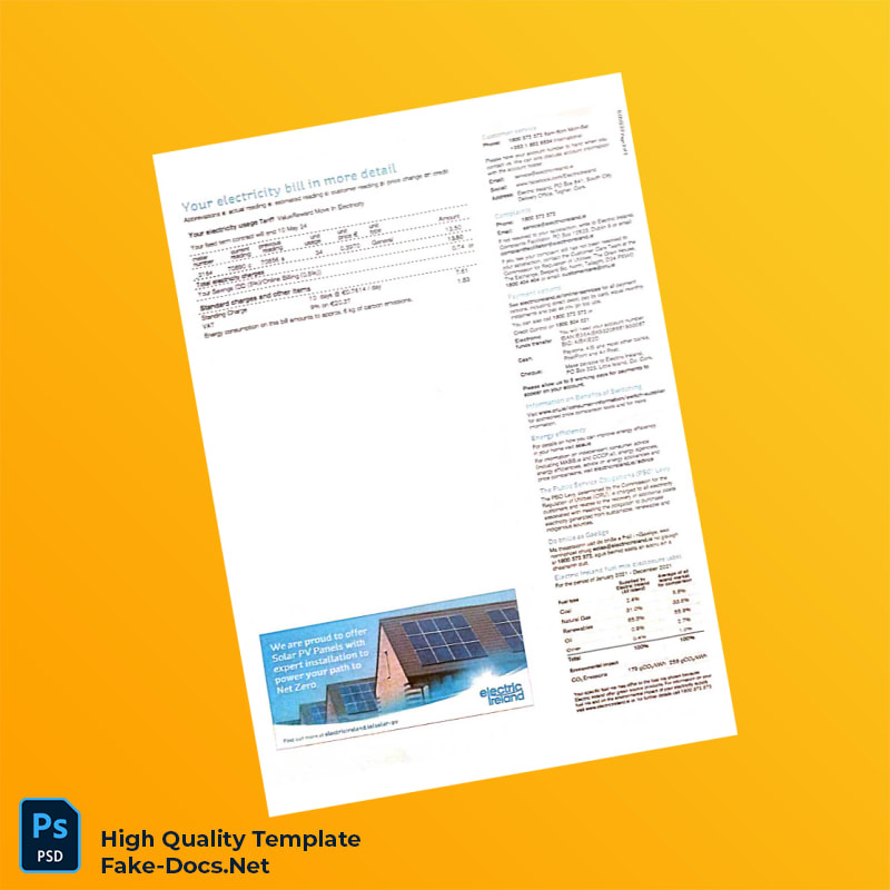 Ireland Electric Ireland Editable Electricity Bill Template in Word and PDF formats 2 page Ireland Electric Ireland Editable Electricity Bill Template in Word and PDF formats 2 page