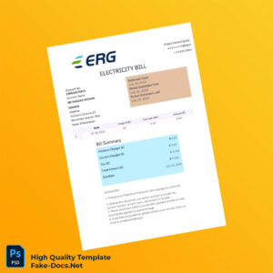 Italy ERG Editable Electricity Bill Template in Word and PDF formats