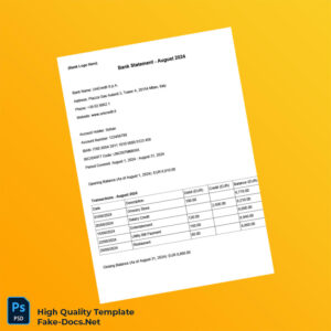 Italy UniCredit Bank Statement Template in Word and PDF formats