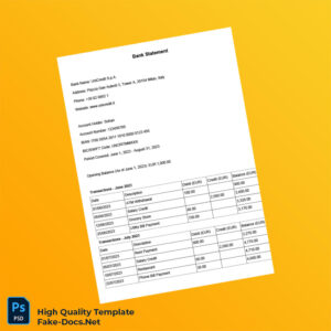 Italy UniCredit S p A Editable Bank Statement Template in Word and PDF formats 2 page