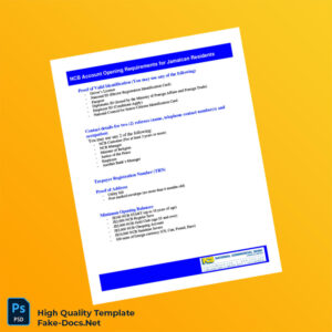 Jamaica National Commercial Bank Editable Account Opening Requirements Template in Word and PDF formats