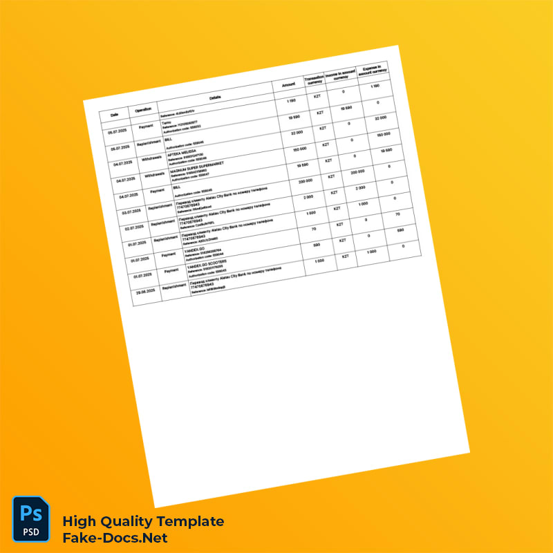 Kazakhstan Alatau City Bank Statement Template in Word and PDF formats 8 page Kazakhstan Alatau City Bank Statement Template in Word and PDF formats 8 page