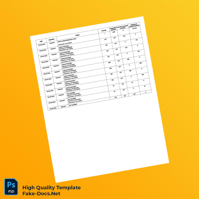 Kazakhstan Alatau City Bank Statement Template in Word and PDF formats 8 page Kazakhstan Alatau City Bank Statement Template in Word and PDF formats 8 page