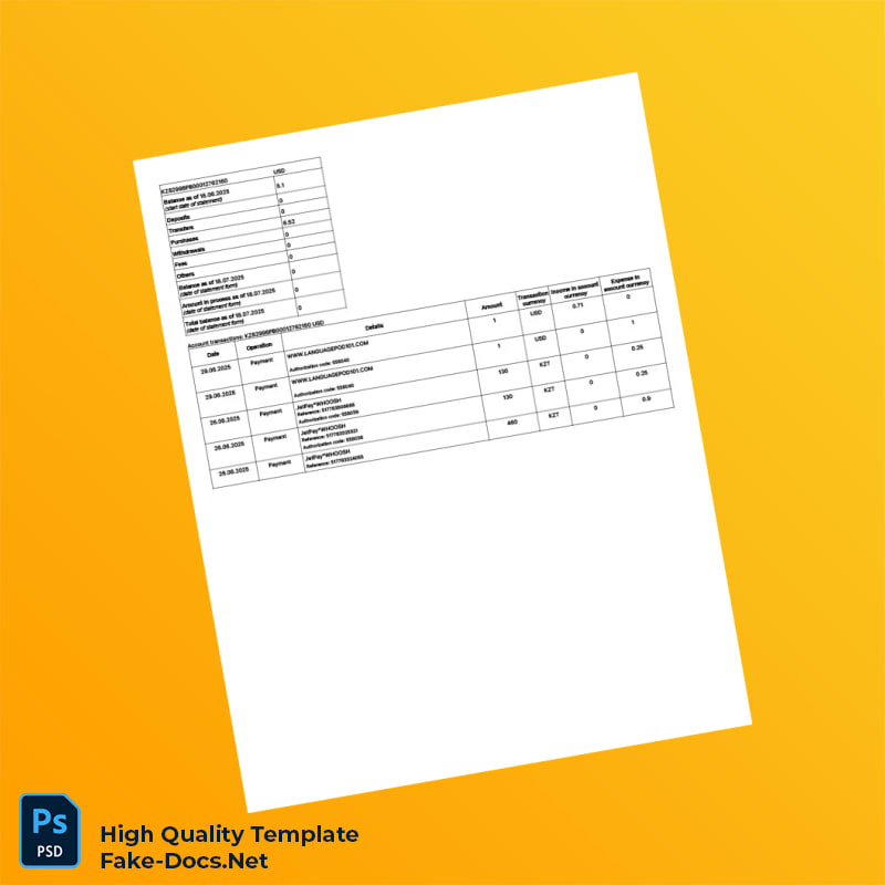 Kazakhstan Alatau City Bank Statement Template in Word and PDF formats 8 page Kazakhstan Alatau City Bank Statement Template in Word and PDF formats 8 page