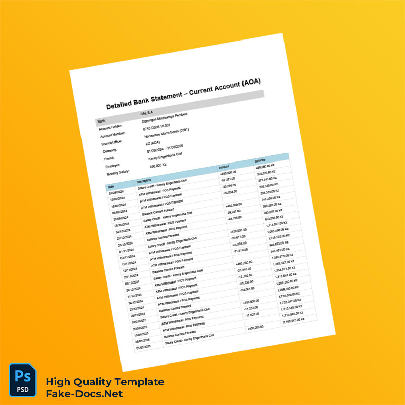 Kazakhstan Bank Statement BAI KZ Template in Word and PDF formats 3 page Kazakhstan Bank Statement BAI KZ Template in Word and PDF formats 3 page