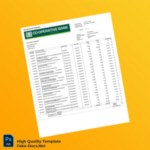 Kenya Co-op Bank Savings Account Statement Template in Word and PDF formats 2 page