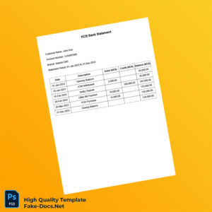Kenya KCB Bank Editable Bank Statement Template in Word and PDF formats